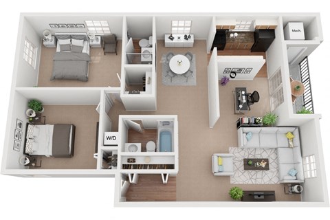 Floor plan for 2 beds, 1.5 baths, 1204 sqft